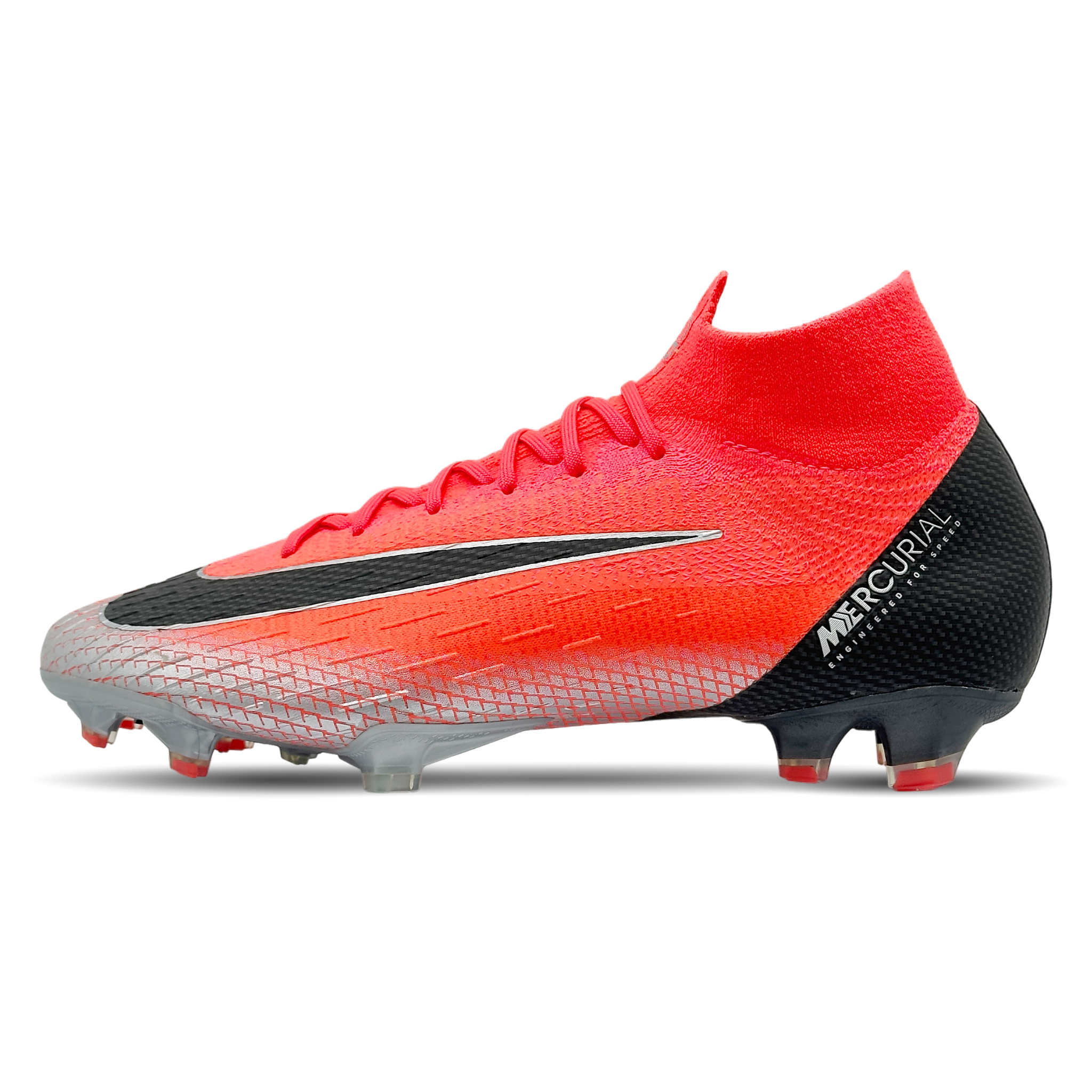 Entdecke die Nike Mercurial Superfly 6 Elite CR7 FG (AJ3547-600) für Naturrasenplätze, erhältlich auf STUNNINGBOOTS.com. Diese Cristiano Ronaldo Signature-Fußballschuhe bieten optimale Ballkontrolle bei jedem Wetter dank Flyknit und ACC-Technologie. Die Dynamic Fit-Socke und die innovative Stollenkonfiguration sorgen für perfekte Passform, maximale Traktion und explosive Geschwindigkeit.