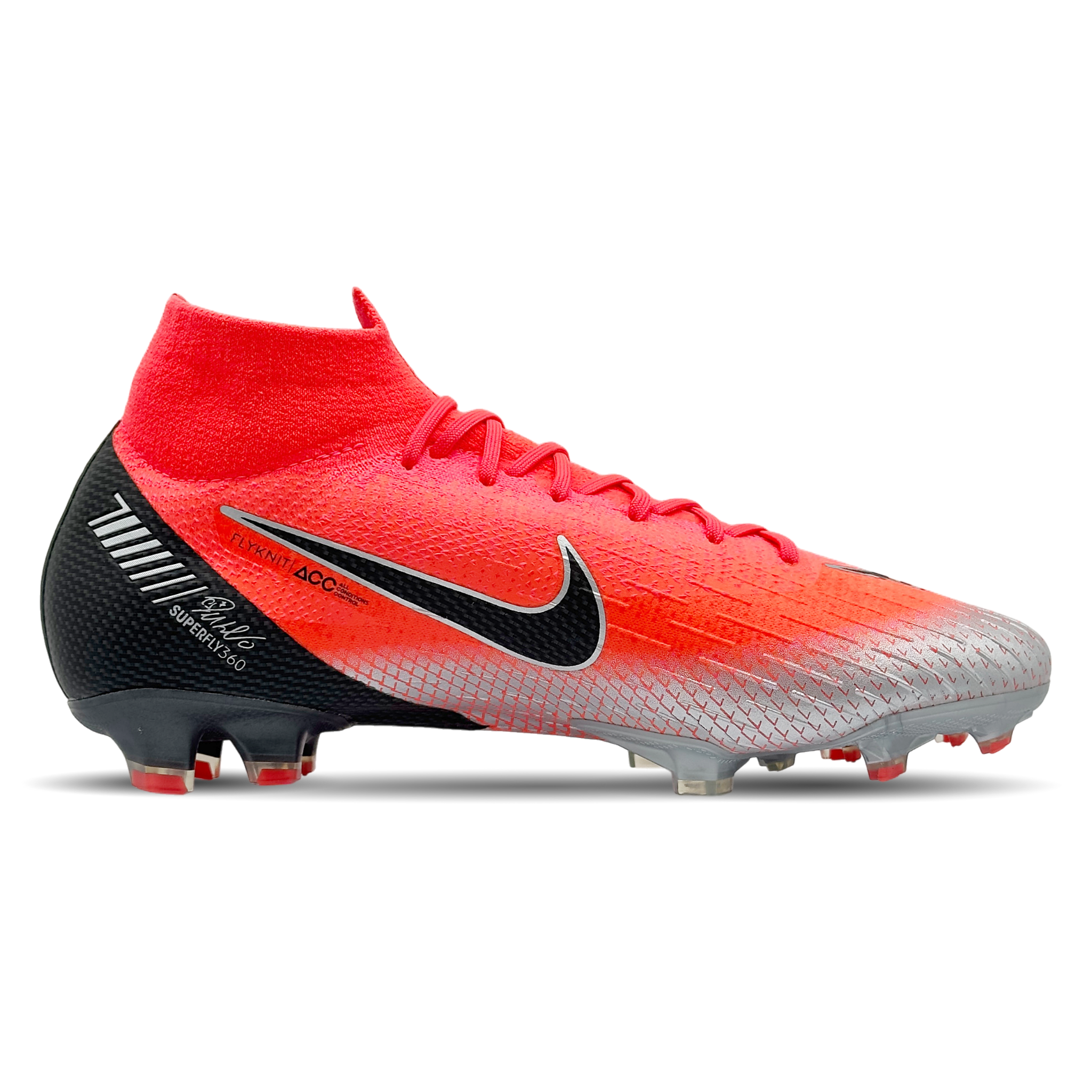 Entdecke die Nike Mercurial Superfly 6 Elite CR7 FG (AJ3547-600) für Naturrasenplätze, erhältlich auf STUNNINGBOOTS.com. Diese Cristiano Ronaldo Signature-Fußballschuhe bieten optimale Ballkontrolle bei jedem Wetter dank Flyknit und ACC-Technologie. Die Dynamic Fit-Socke und die innovative Stollenkonfiguration sorgen für perfekte Passform, maximale Traktion und explosive Geschwindigkeit.